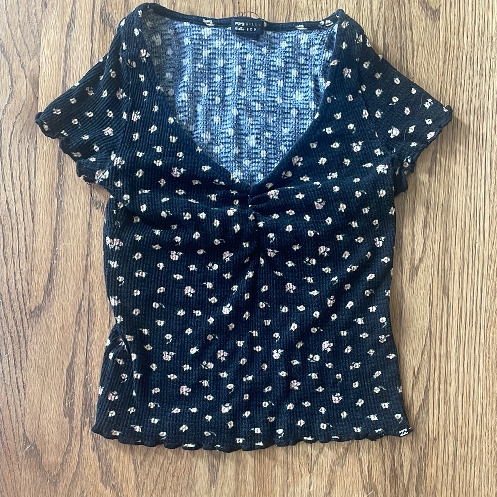 Billabong Floral Black Ribbed Top S